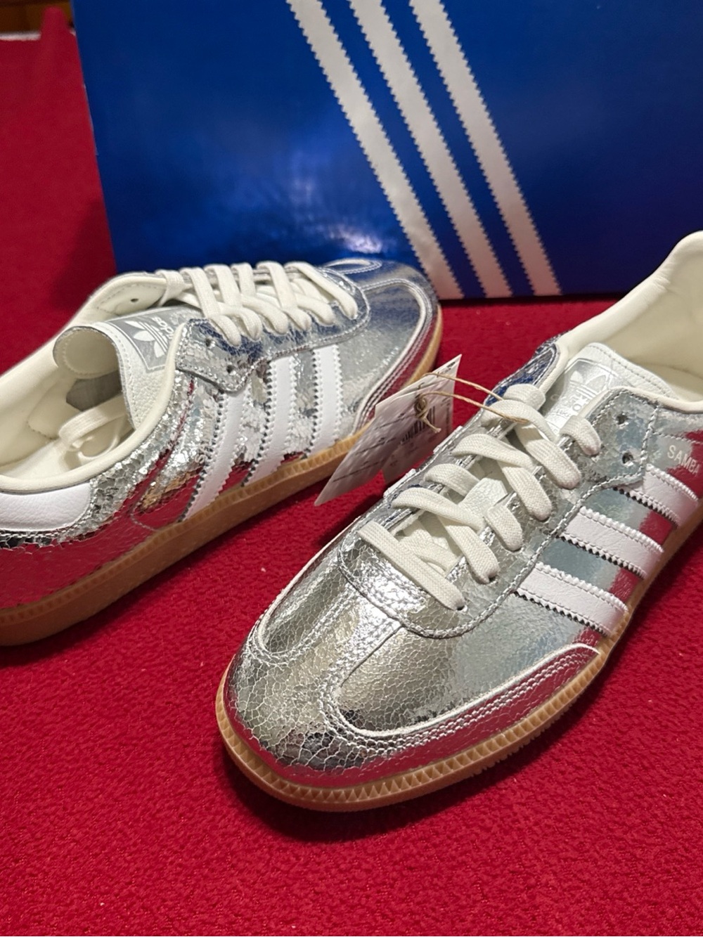 Adidas Samba OG Silver Metallic White Sneakers Shoes Men 8.5 Women 9.5
